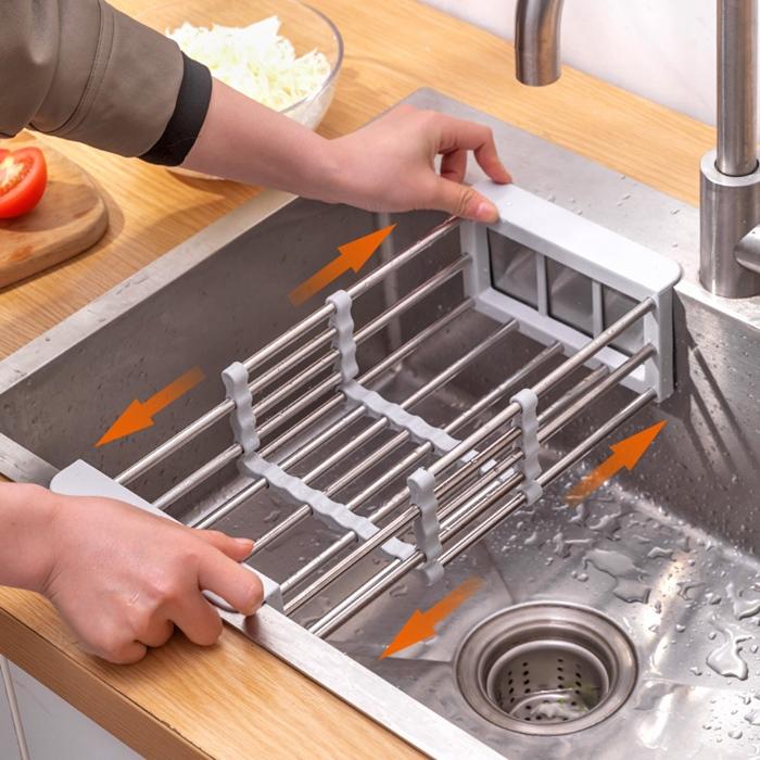 Adjustable Sink Drainer Basket Vegetable Dish Dryer Gray