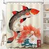 Beautiful Fish Pattern Shower Curtain Waterproof Bathroom Decor Red, Black, Orange Floral Design, 180x240cm