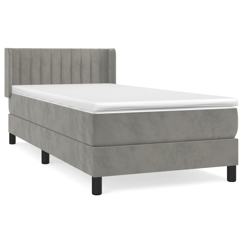 Box Spring Bed with Mattress Light Grey 90 x 200 cm Velvet