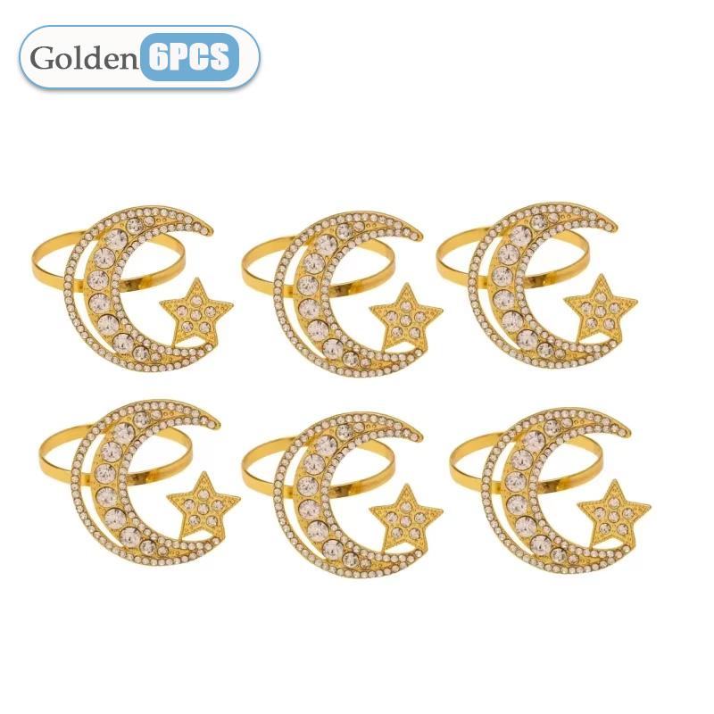 1-24PCS Elegant Metal Napkin Rings Ramadan Moon Star Design with Crystal Details for Festival Table Setting Celebration