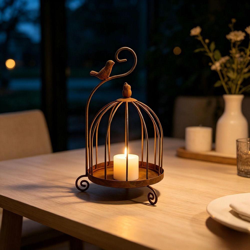 Distressed Iron Decorative Hanging Birdcage Photo Props Iron Candleholder Home Decoration