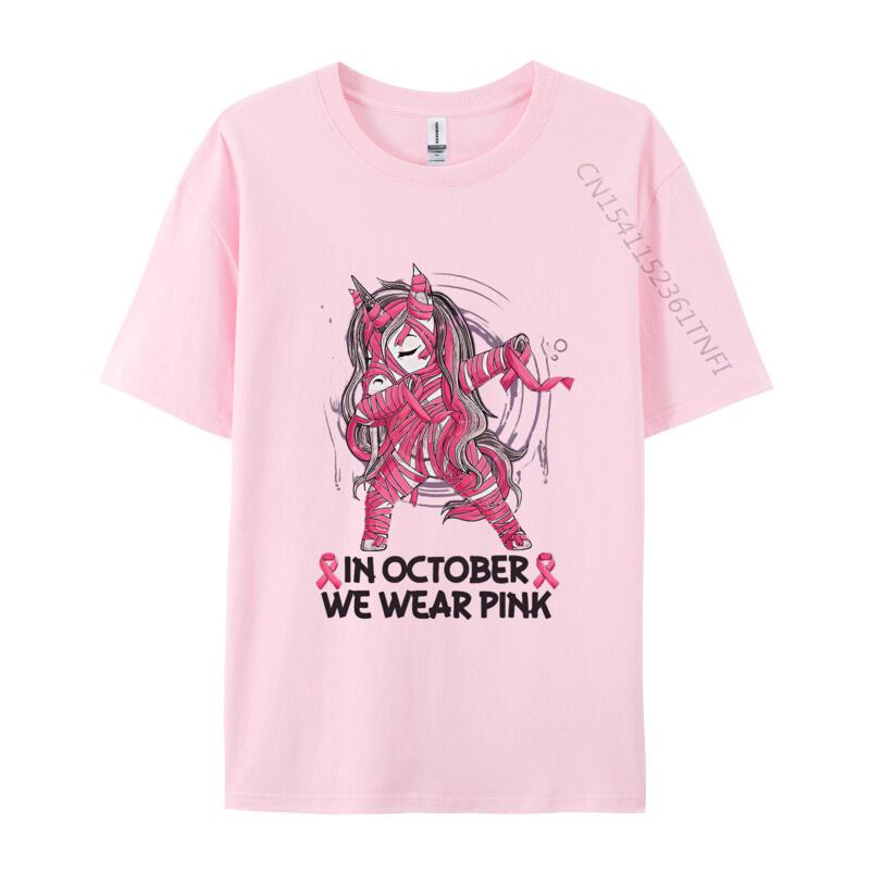 In October We Wear Pink Unicorn Breast T-shirt Print T-shirt 2024 Newest Top T-shirts Customized