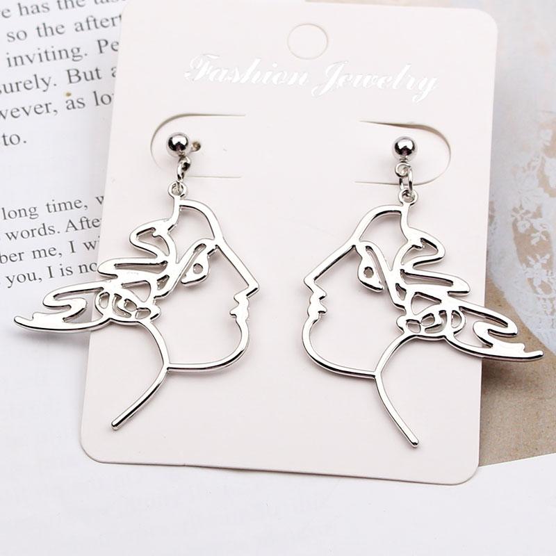 New Punk Face Drop Earrings For Women Retro Abstract Hollow Statement Hand Metal Fashion Dangle Earring Jewelry