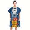 1pc Cute Cat Stack Surf Poncho Towel, Polyester Hooded Beach Changing Robe, Cartoon Cat Star Print Swim Poncho, Adult & Kids Bea