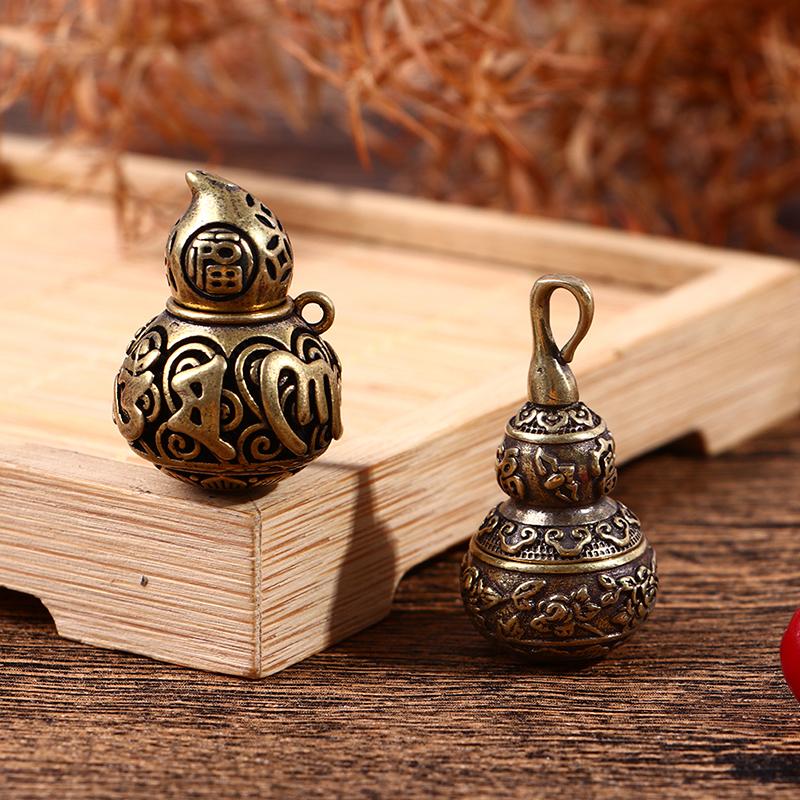 Brass Letters Blessing Lotus Gourd Charms Lucky Keychain Pendants Pill Box Container Bottle