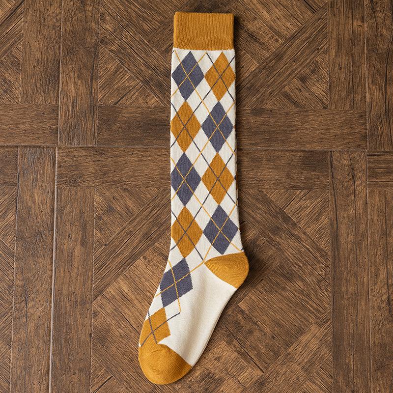 Colorful Spring Pattern ins fashion Diamond plaid Knee socks women Party Queen knee-high stockings Over Knee long ladies girls