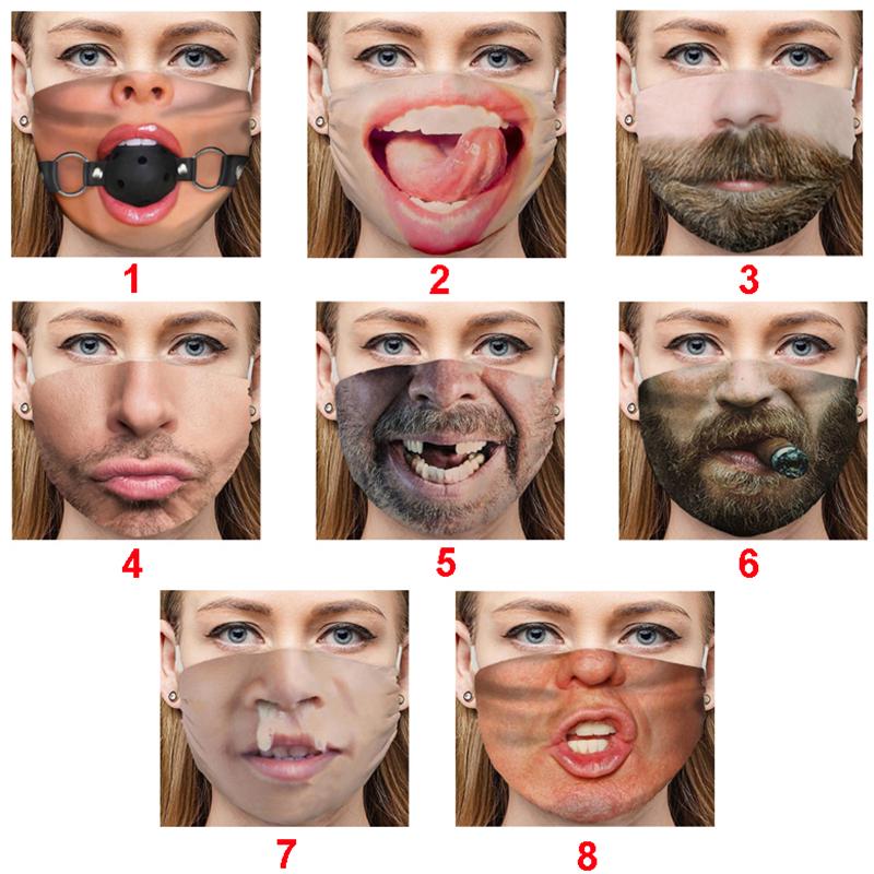 Unisex 3D Lustiges Gesicht Aufgedruckte Masken Winddicht Verstellbare Mundmaske Halloween