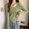 French Irregular Pure Desire Knitted Bottom Shirt for Women's Spring and Autumn Laydown Unique Short Collar Top