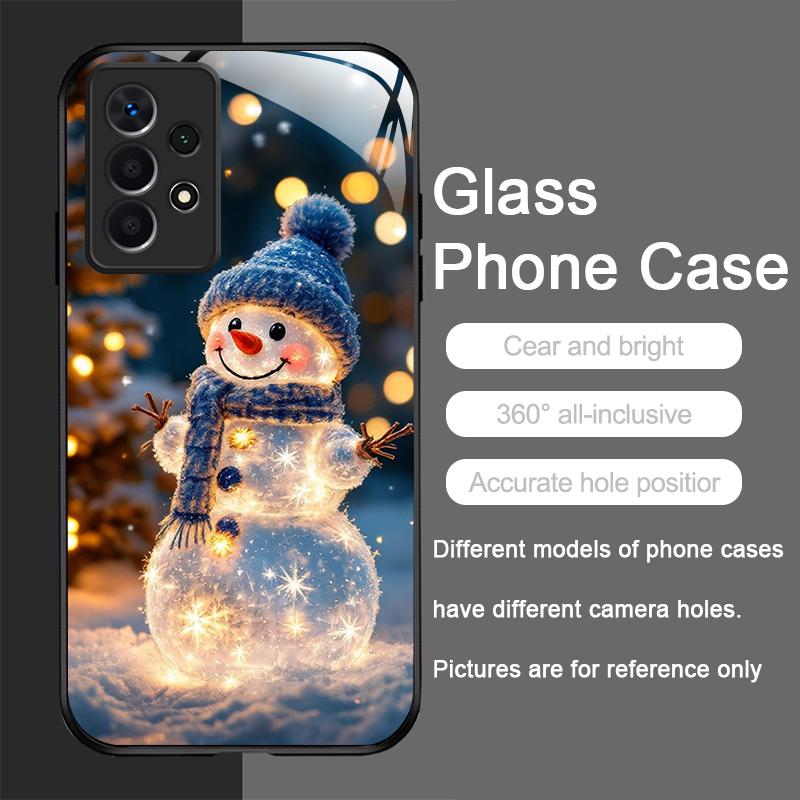 Winter Christmas Snowman Pattern Tempered Glass Phone Case for Samsung Galaxy S25 Ultra S24 S23 Plus S22 S21 S20 FE A56 5G Cover
