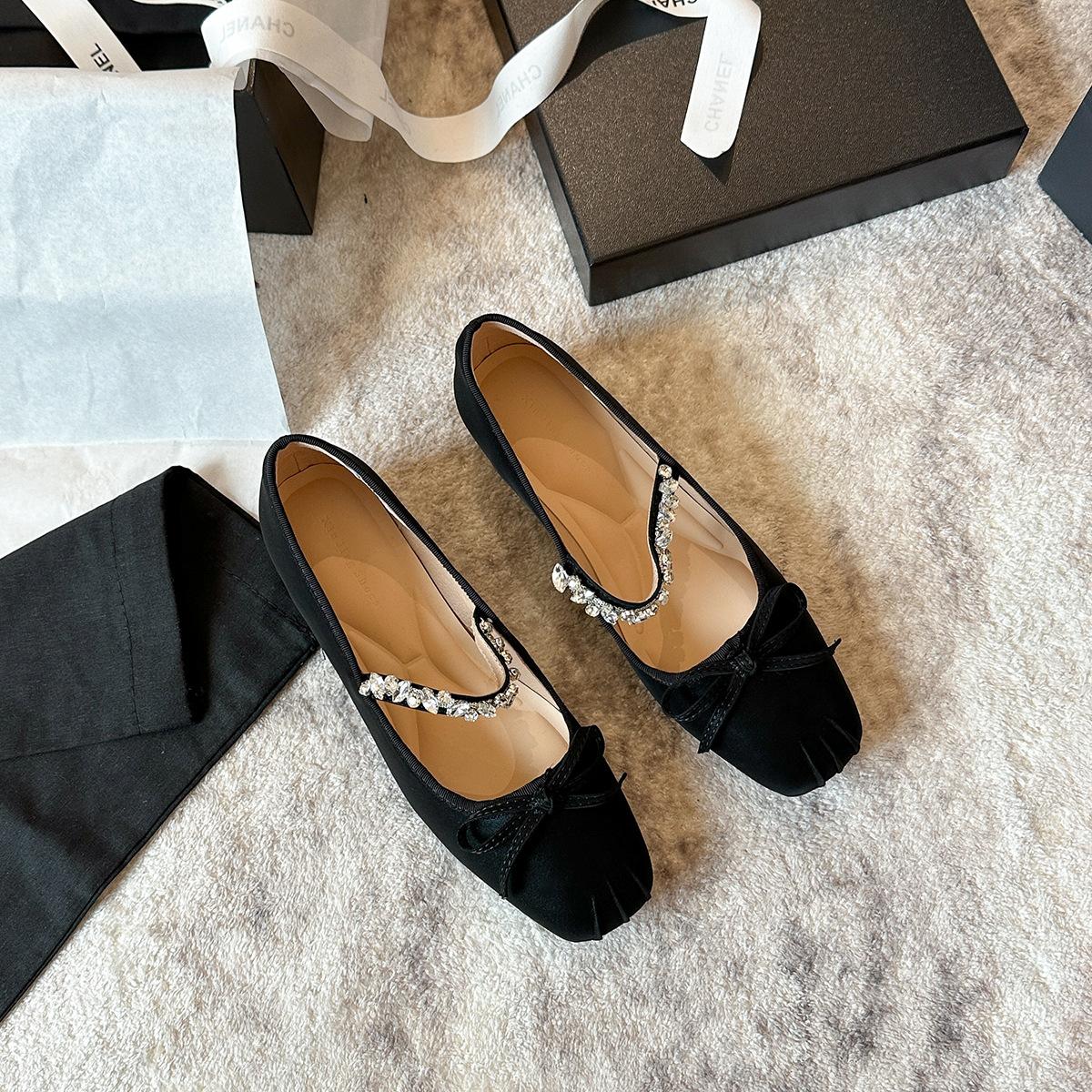 

796-3 Bow inner height increase Mary Jane shoes women s 2025 new autumn French rhinestone flat shoes women s shoes 35