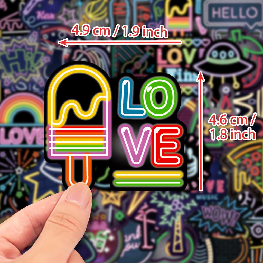 50 Neon Mixed and Match Stickers Dark Night DIY Personalized Cartoon Creative Doodle Colorful LED Neon Stickers