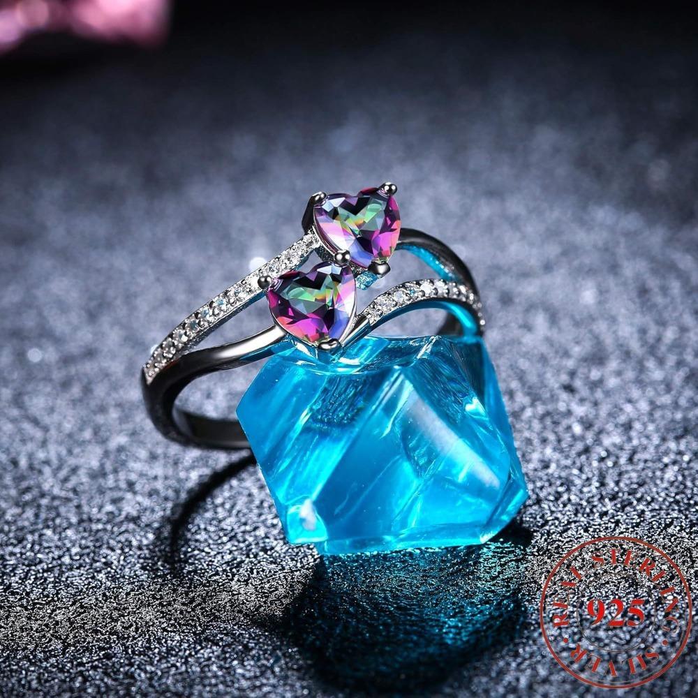 925Sterling Silver925Silver Promise Ring Valentine's Day Gift Double Stone Ring Heart-shaped Birthstone Toi Et Moi Engagement Ring Jewelry Teen
