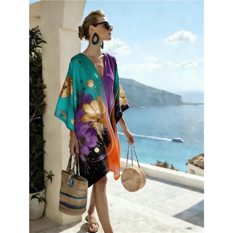 Bohemian ladies new D print seaside vacation fashion casual dress