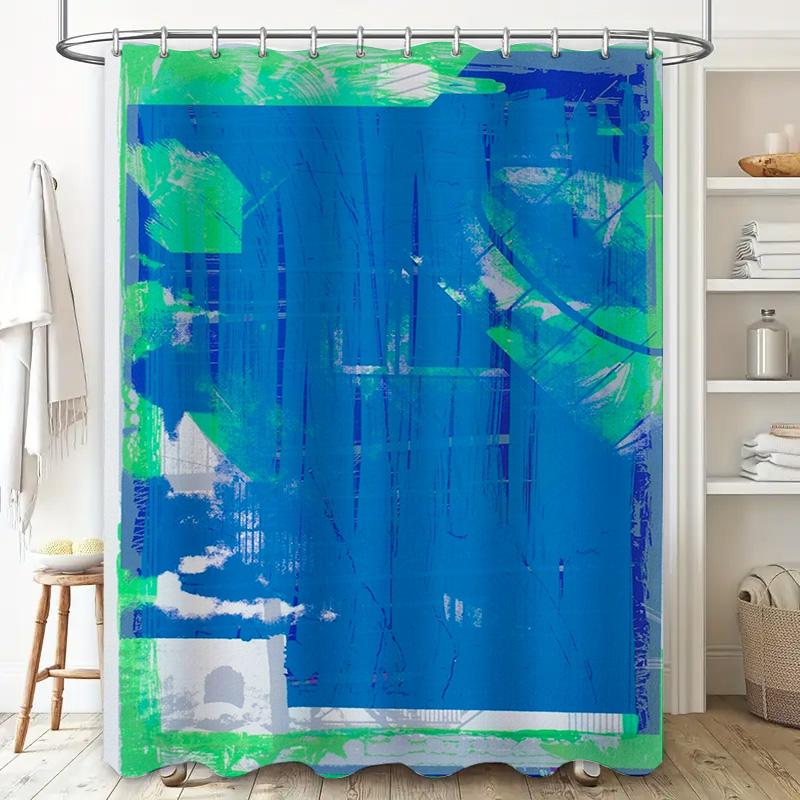 Modern Bathroom Decor Shower Curtain Set Bold Blue Green Abstract Design for Home Bathrooms Waterproof Fabric with Silver Eyelet