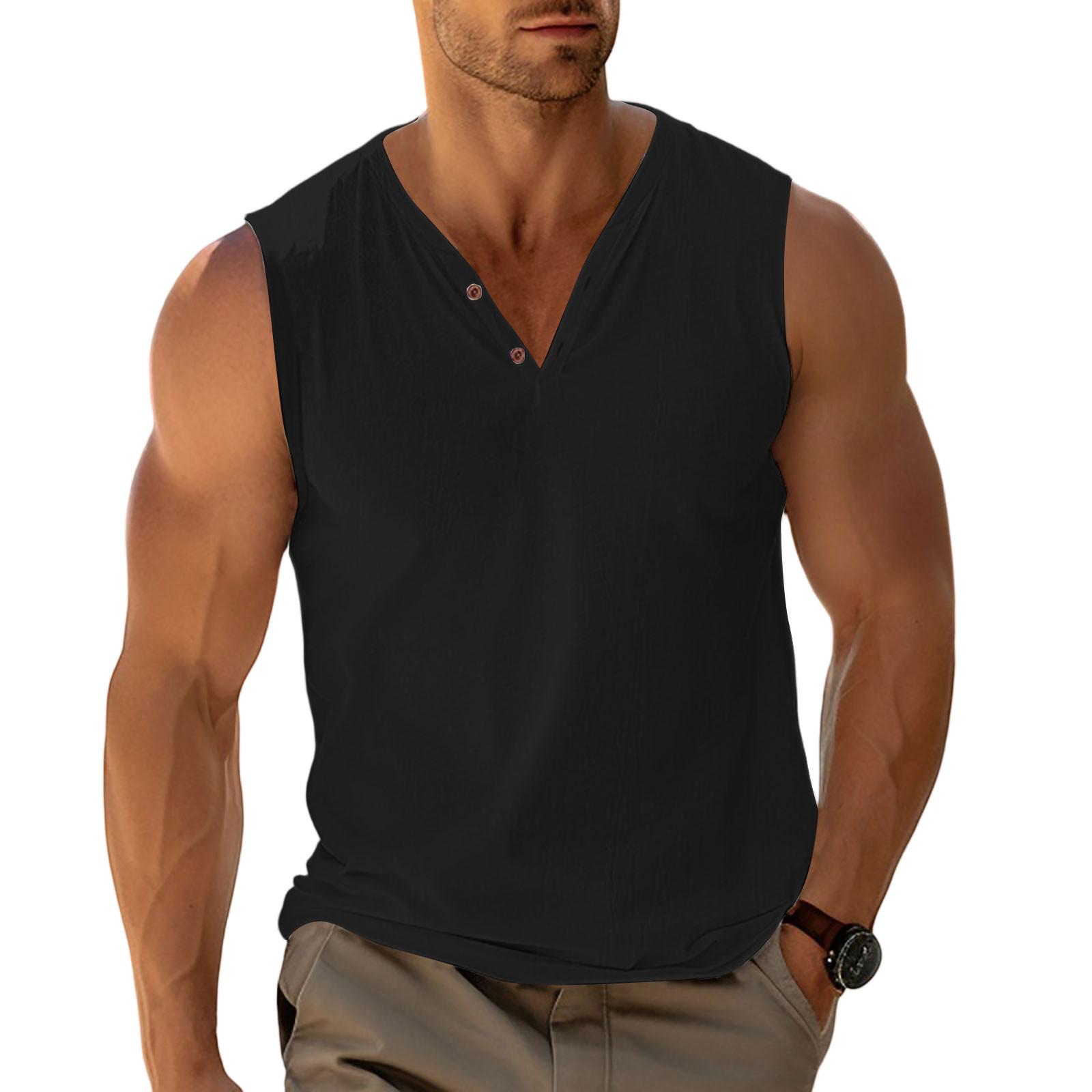 

Мужской облегающий повседневный полуоткрытый базовый слой без рукавов, жилет для фитнеса и спорта на открытом воздухе S чёрный