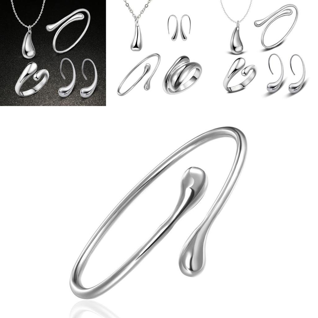 Beautiful Silver Plated Water Drop Jewelry Ensemble Includes Bracelet Necklace Earrings And Ring