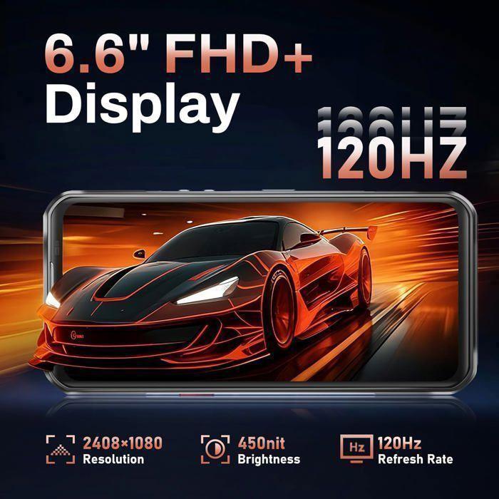 Smartphone Robuste 5G OUKITEL WP55 Pro 48Go+512Go 6.6" 11000mAh Telephone Portable Incassable Android 15 108MP Dual SIM/NFC Orange