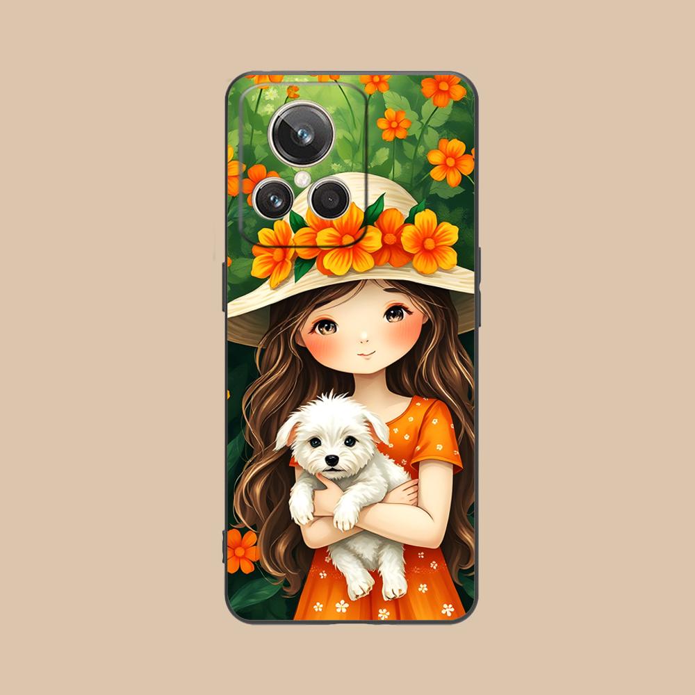 Girl Dog Puppy Matte TPU Mobile Phone Case for Realme GT 8 Neo Pro C75 73 71 C67 65 C55 53 C35 31 C20 15 Colorful Cover