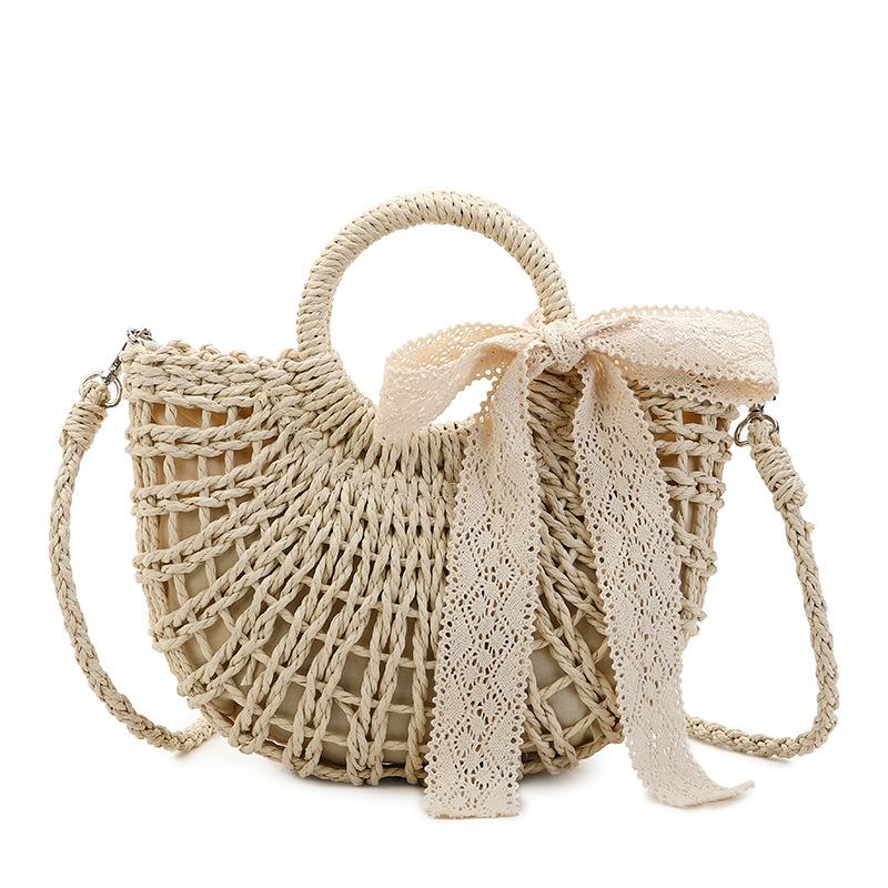 Straw bag women's niche 2025 new shoulder messenger women's bag versatile autumn and winter beach bag portable vegetable basket bag