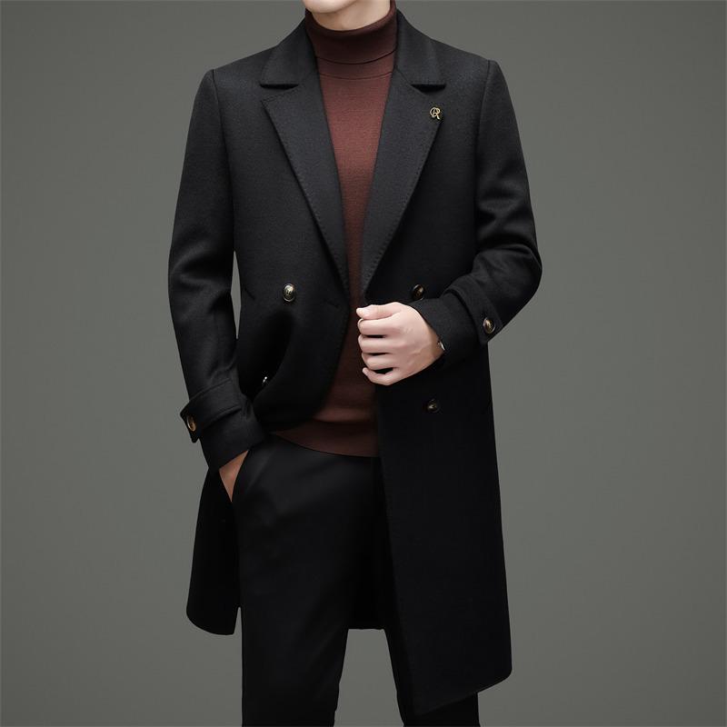 

Men s Wool Lapel Trench Coat - Winter Casual Fashion Outerwear XL