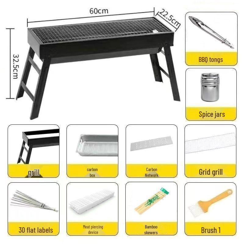 Portable Folding Charcoal Grill Set for Outdoor Camping and Barbecues