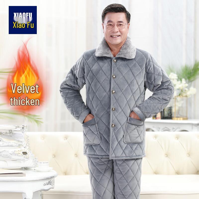 

Мужской зимний пижамный комплект Xiaofu с плюшевой подкладкой и отложным воротником 3XL