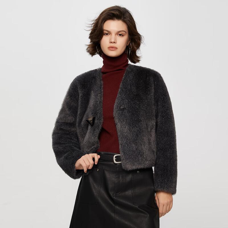 TaTu Women's Winter V-Neck Plush Long Sleeve Short Coat