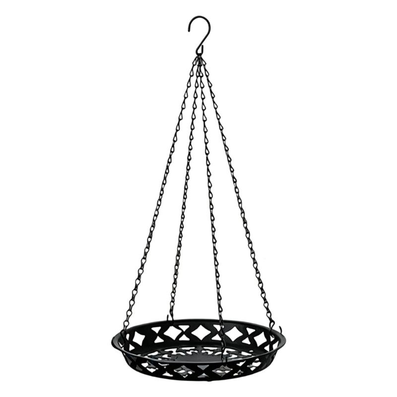 Round Hanging Flower Basket with Top Hook and Black Frame, Indoor Balcony Window Holder for Home Plant Pot Display