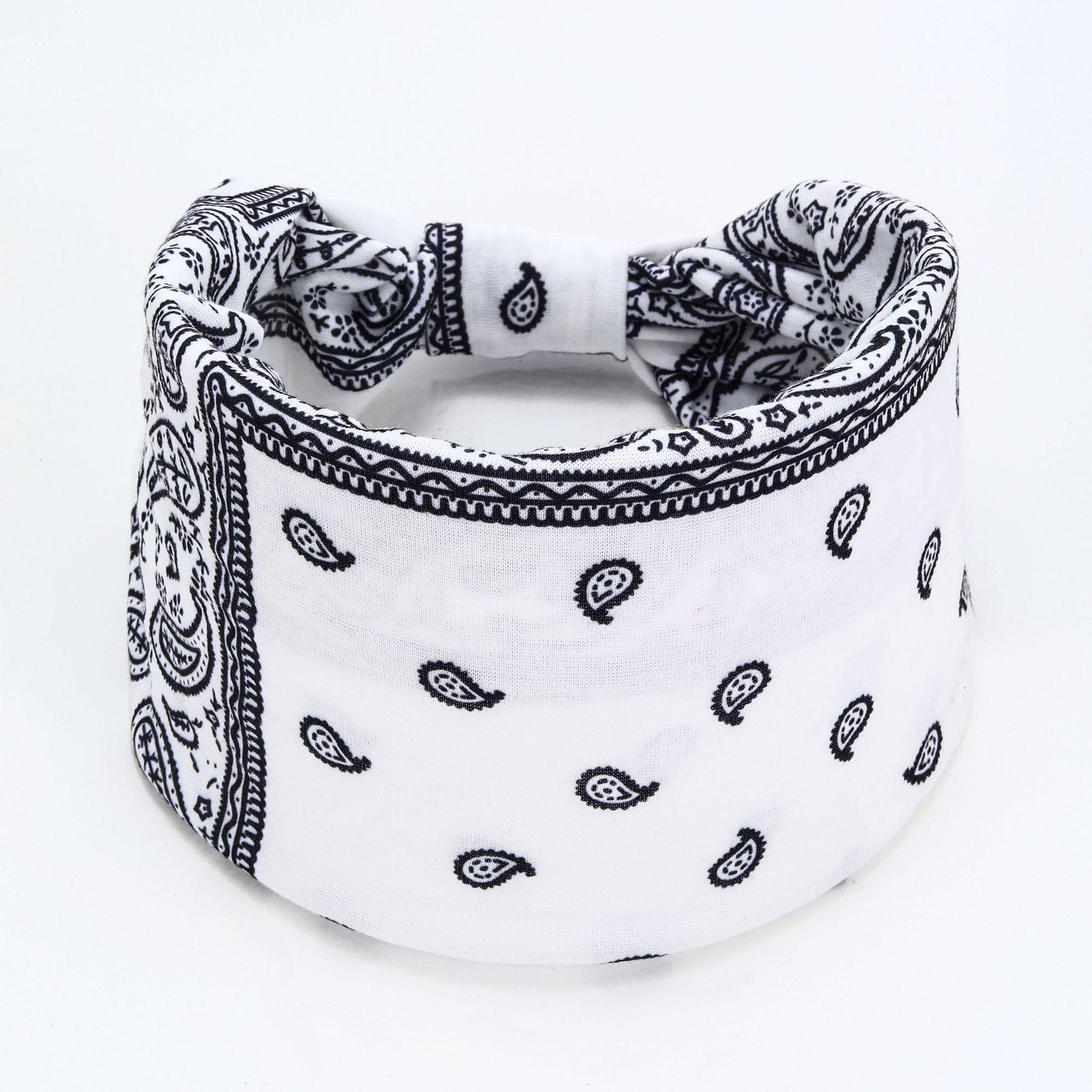 

Европейская и американская богемная широкая спортивная повязка на голову - Принтованная потовпитывающая повязка белый