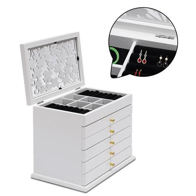 Jewelry Box 6 Layer Jewelry Organizer Case Vintage Wooden Jewelry Storage Box Earrings Rings Necklace Jewelry Boxes White