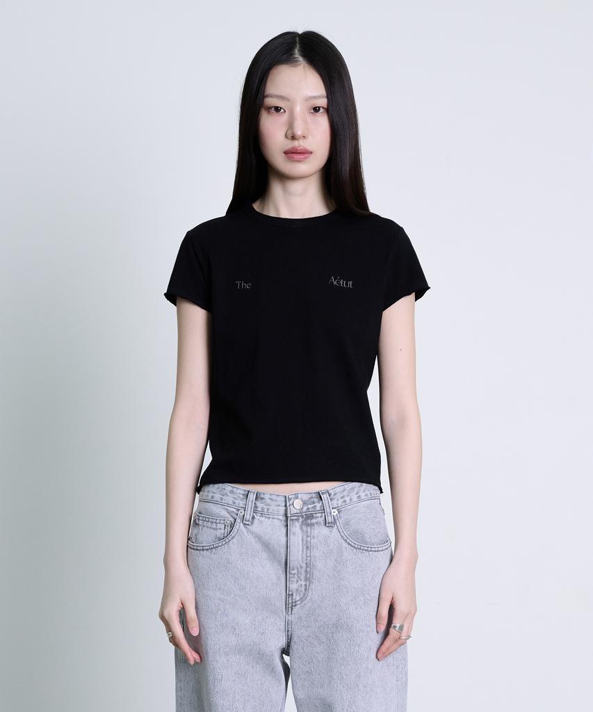 Deoaeteus Raw Edge Cotton Logo T-Shirt_Black
