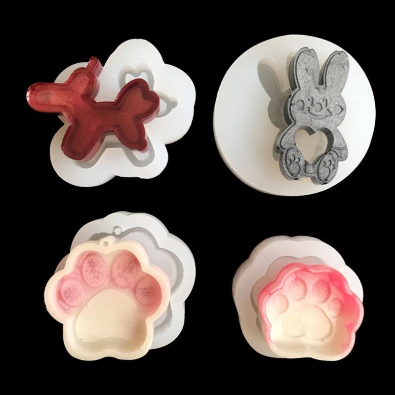Rabbit Cat Paw Ornament Quicksand Silicone Epoxy Mold DIY Keychain Pendant Jewelry Crafting Mould for Valentines Gift