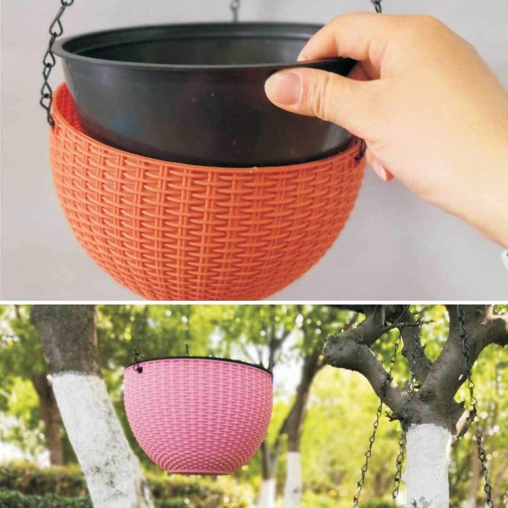 Plastic Woven Plaited Baskets with Chain Hanging Flower Pots Houseplant Flowerpot Balcony