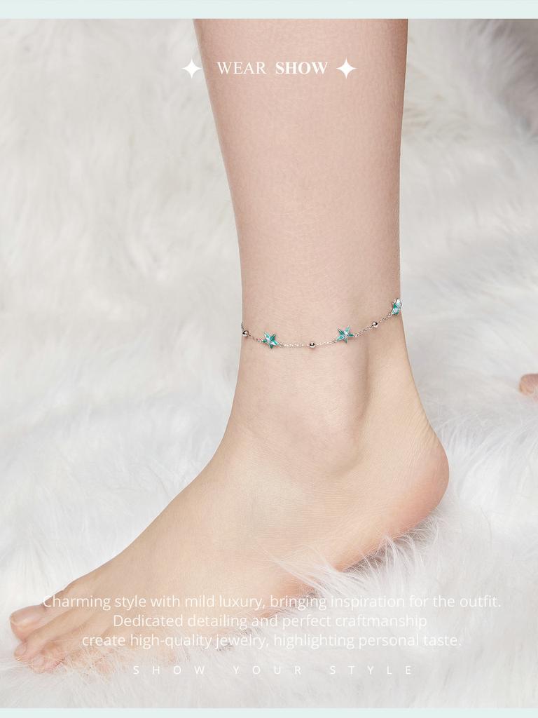 Bamoer 925 Sterling Silver Blue Starfish Bracelet Plated White Gold Adjustable Chain for Women Summer Fine Jewelry Party