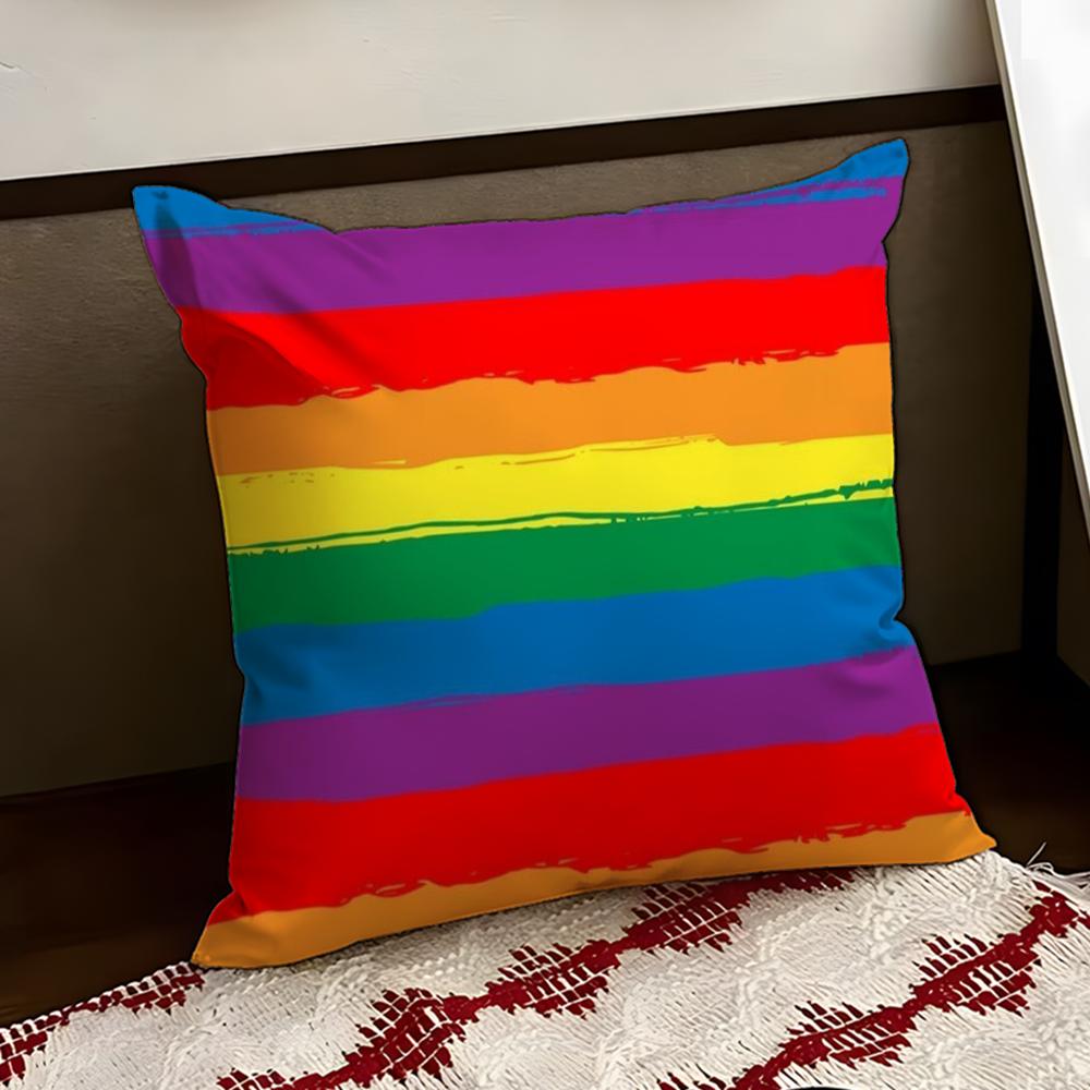 Homosexual Rainbow Flag Cushion Cover Reversible Soft Durable Pillow Cover Home Car MultiScene Use for Daily Comfort