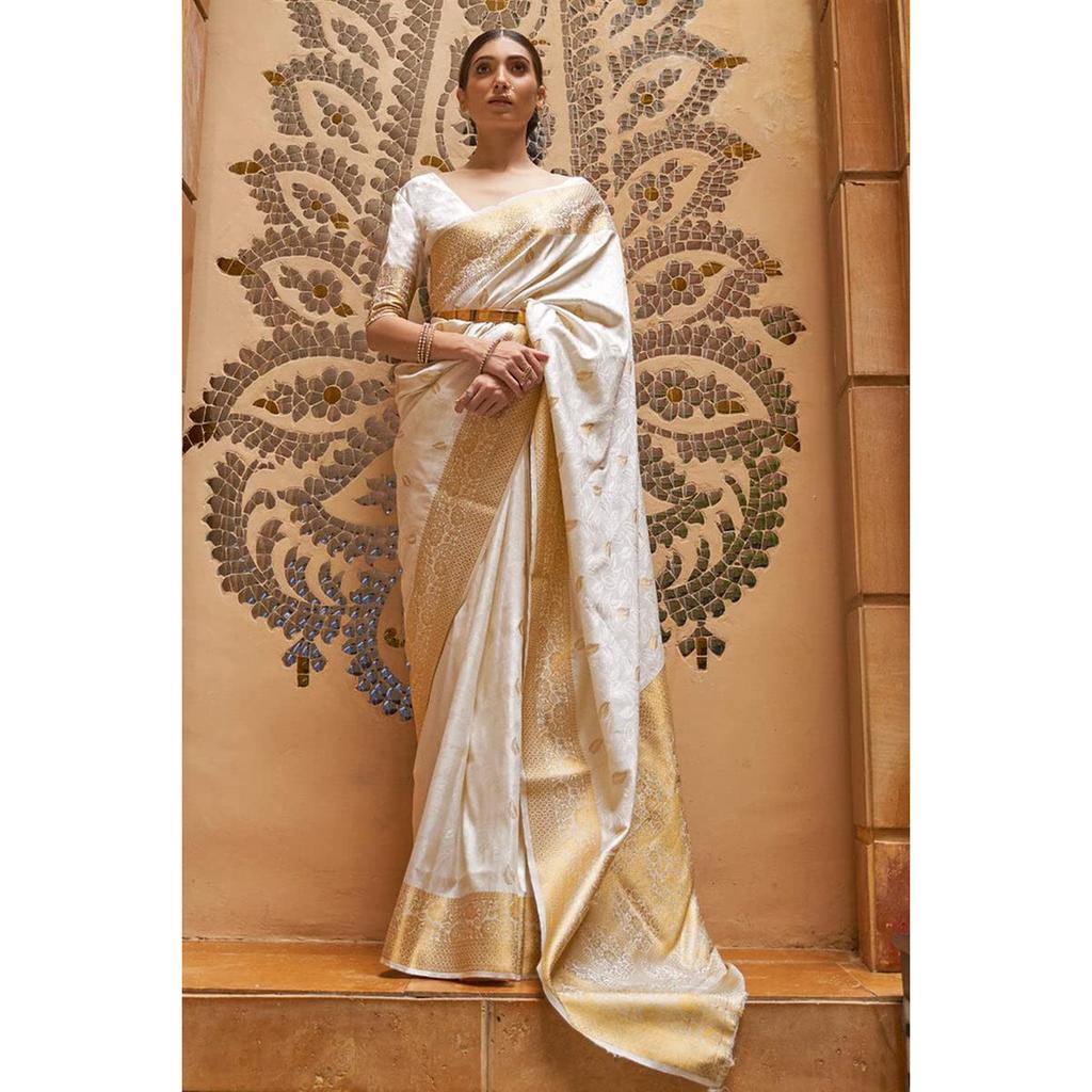 RSINC Women's Banarasi Patola Silk Blend Saree with Blouse Piece Colour White B099NWXGD9
