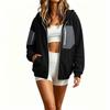 Women's Full-Zip Hooded Patchwork Sweatshirt Jacket for Casual Everyday Wear