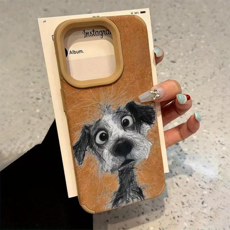 Shake Head Puppy Pattern Phone Case for iPhone 17 16 Cases iPhone 15 Pro Max 14 Plus 13 12 11 XS X XR Suede Bonded Leather Cover