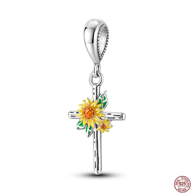 100% Copper Golden Charm Fit Pan Original Bracelet Sunflower Pendants Cross Dangle Pyramid Diy Jewelry Making