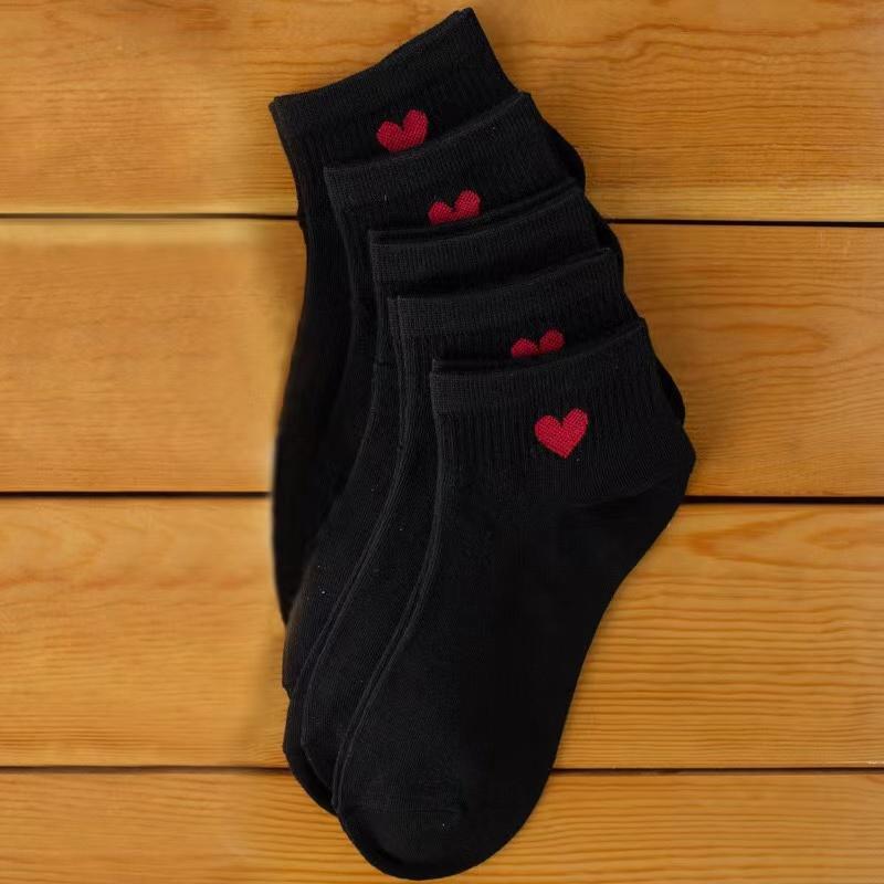 5 Pairs Women Heart-Shaped Pattern Low Top Socks Spring Summer Sweet Style Sweat Absorbing Breathable Comfortable Casual Sock