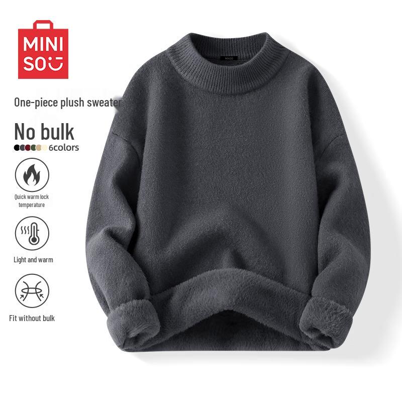 

MINISO Men s Winter Fleece-Lined Half-High Collar Sweater L