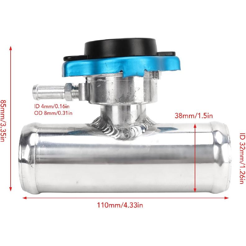 in Line Radiator Hose Filler Neck , Radiator Coolant Filler, Radiator with T Branch Water Pipe Kit, 38mm 1‑1/2in OD with Temp Display T6061