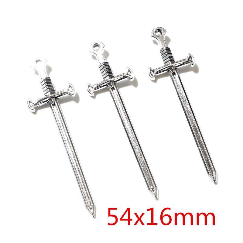 10 pezzi/lotto Ciondoli Lama di Spada Placcati Argento Antico Pendenti Accessori per la Creazione di Gioielli Fai da Te per Collana Componenti per Artigianato