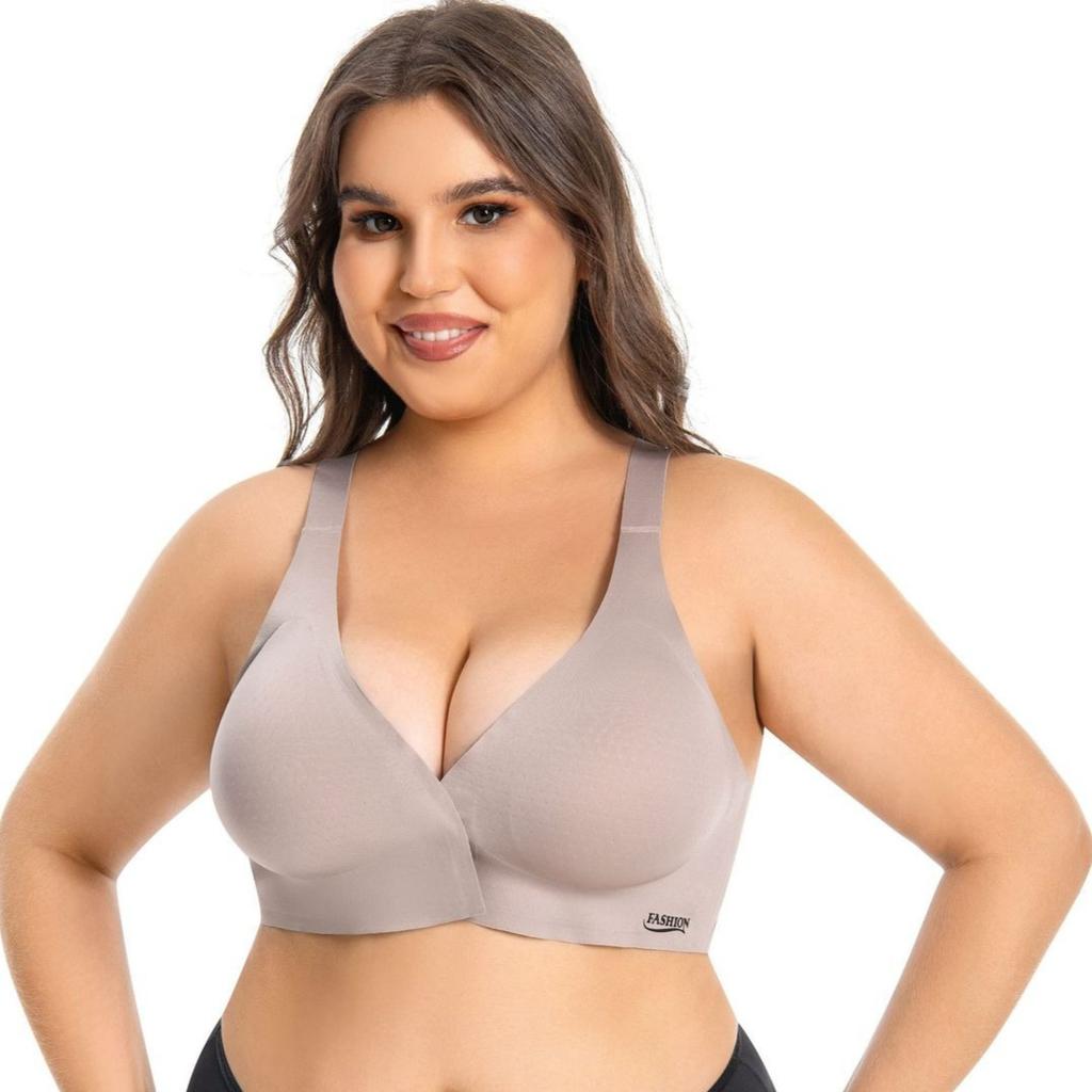 European and American Seamless Back Bra Full Cup Without Steel Ring Push Up Bra for Large Breasts with Front Buckle