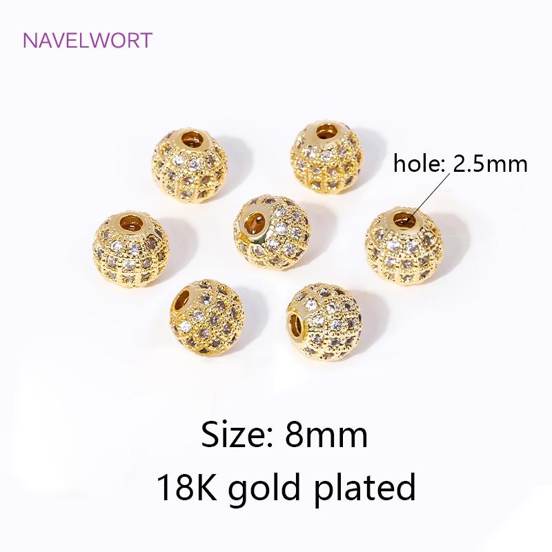 

Brass 8/10mm 18K Gold Plated Round Spacer Beads,Beads To Make Bracelets,Inlaid Zircon Loose Beads DIY Jewelry Making Accessories 2 pieces