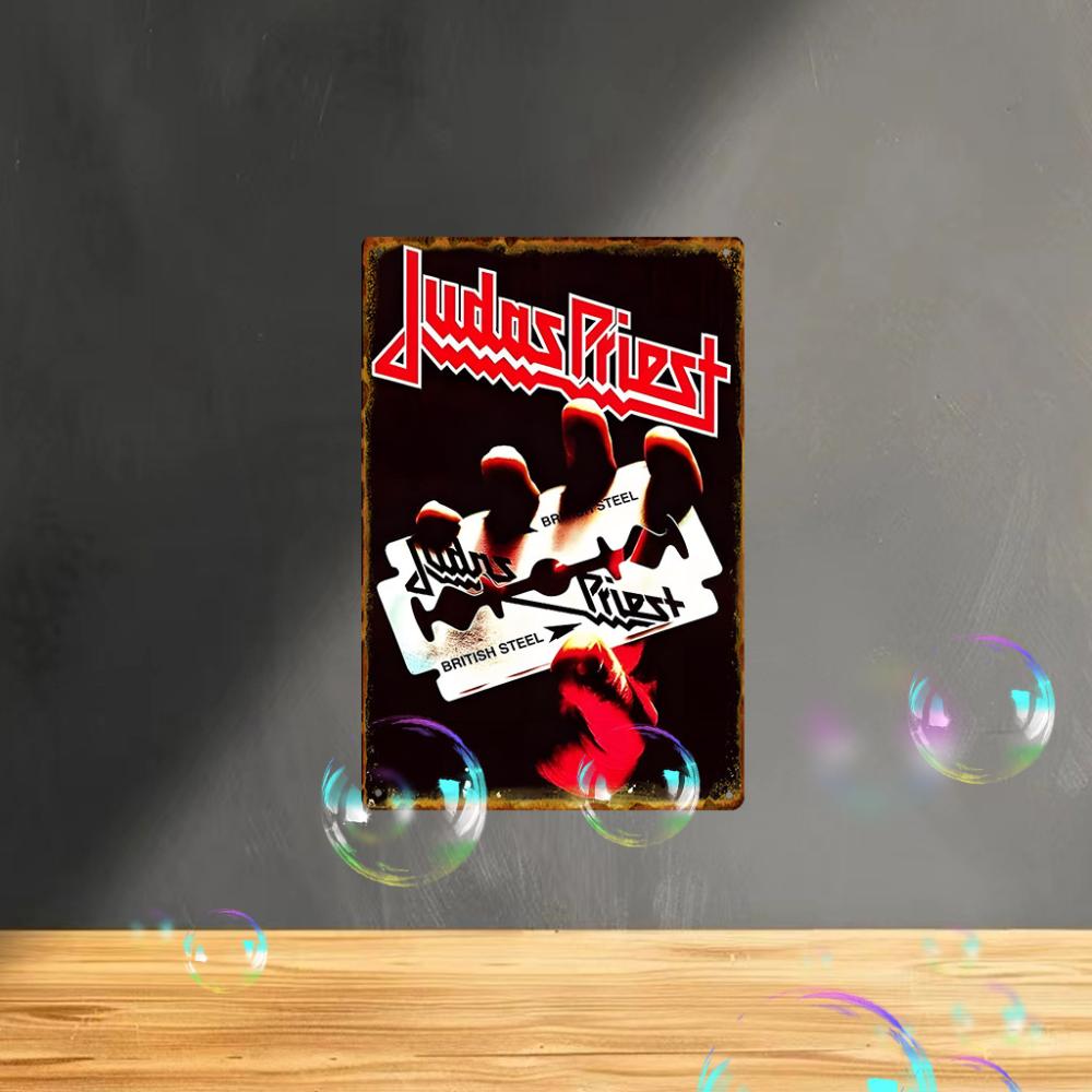 Vintage Judas Priest Aluminum Sign - Retro Wall Art with Band Logo & Album Art - Rustic Tin Poster for Home, Bar & Cafe Decor