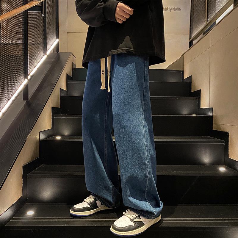 Men's Retro Solid Color Jeans: Spring & Autumn Straight-Leg Dad Pants, Loose Fit, Black/Grey, Wide Leg, Versatile Casual Long Pants