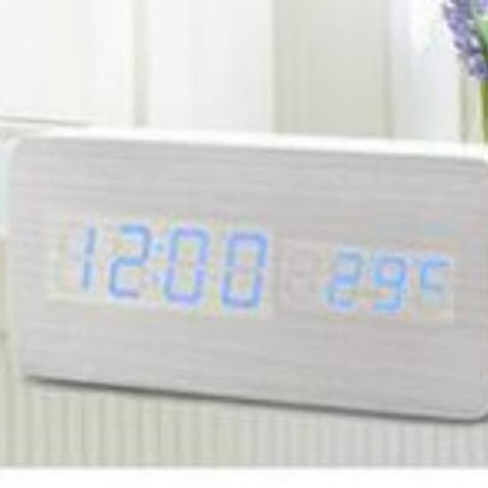 Wooden Sound-Control Luminous LED Alarm Clock with Silent Mode & Temperature Display