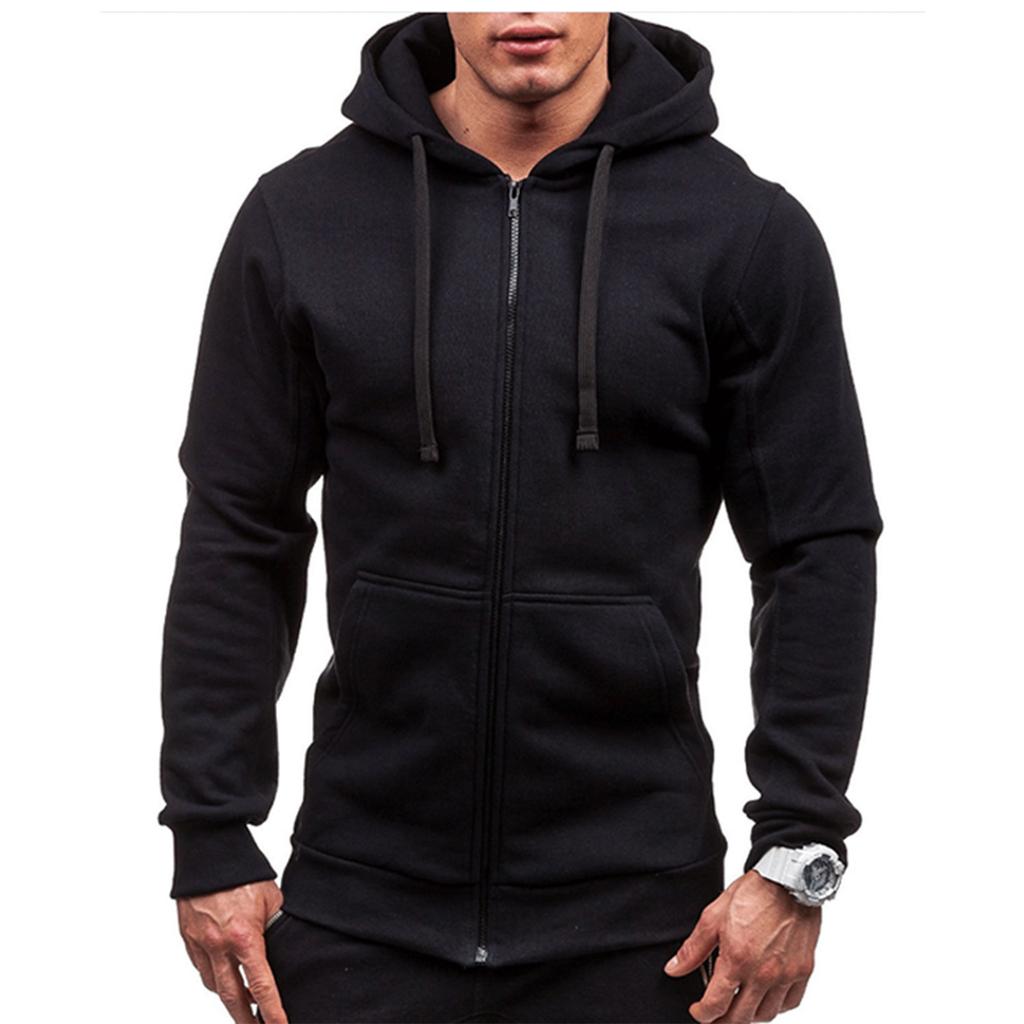 Sudadera con capucha de manga larga con cremallera de color para hombre