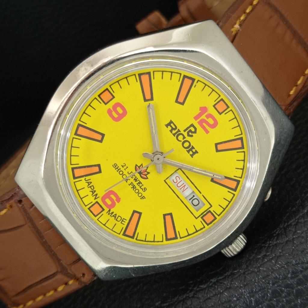 

AUTOMATIC VINTAGE RICOH R31 JAPAN MENS YELLOW COLOR DIAL WATCH a707642-1